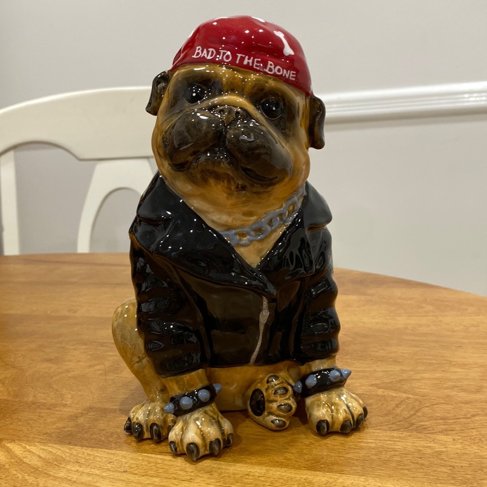 NWOT.  BlueSky Clayworks, biker Pug ceramic figurine.